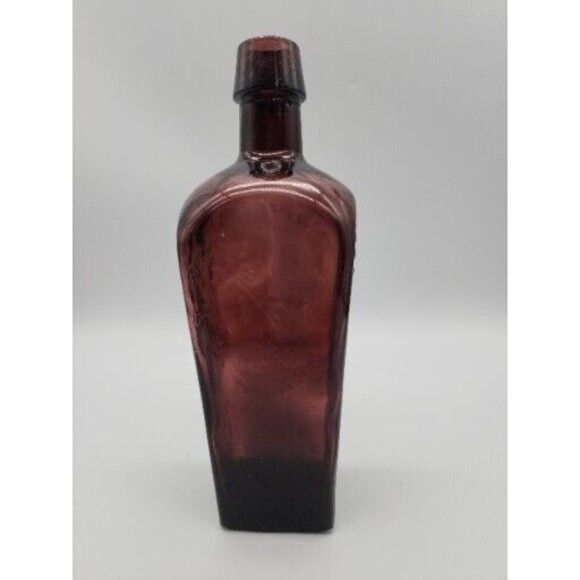 Vtg Straub Hullers Elixir Tree of Life Health Purple Amethyst Glass 8" Bottle - Picture 2 of 12